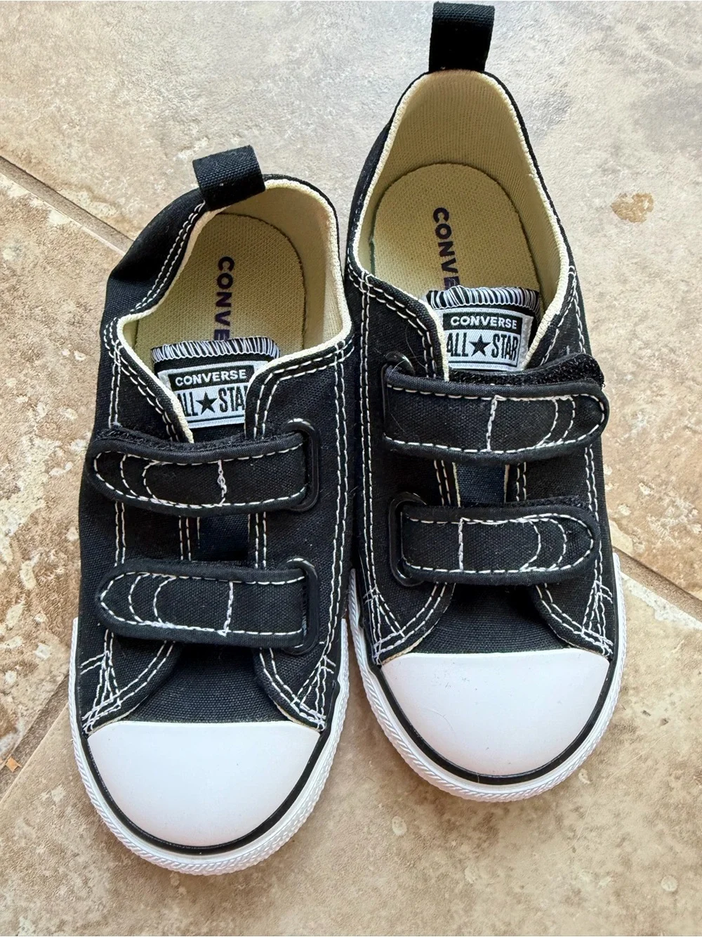 Converse Kids Black and White Velcro Canvas Sneakers